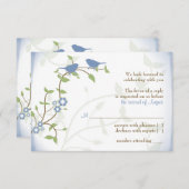 青と緑のラブバードのウェディング 出欠確認返信カード 出欠カード (正面/裏面)