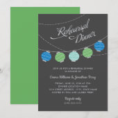 青と緑のランタン ウェディング リハーサル ディナー 招待状 (正面/裏面)
