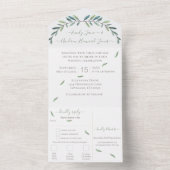 青と緑のリース離れの結婚全てが一つになる オールインワン招待状 (内側)