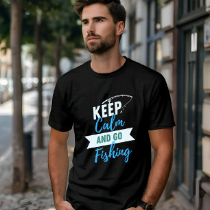 青と緑のレタリング保静かな魚釣り Tシャツ