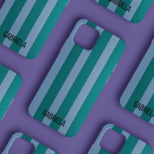 青と緑のレトロストライプスクリプト名かわいい iPhone 12ケース