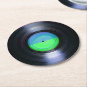青と緑のレトロレコードのラウンド ラウンドペーパーコースター (アングル)