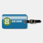 青と緑のヴィンテージレーシングストライプ ラゲッジタグ (正面横)