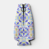 青と緑の万華鏡のように千変万化するパターンパターン ボトルクーラー (裏面)