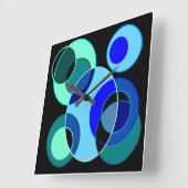 青と緑の交差円のデザイン スクエア壁時計 (傾斜)