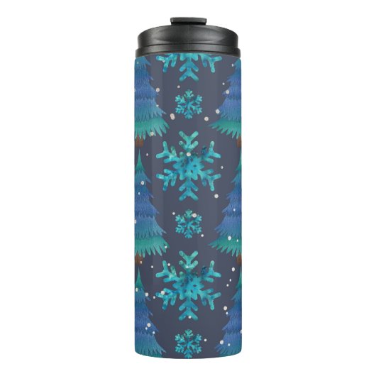 青と緑の冬の木と冬の雪 タンブラー (正面)