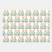 青と緑の双子の男の子の水色ベビーシャワー ラッピングペーパーシート (正面2)