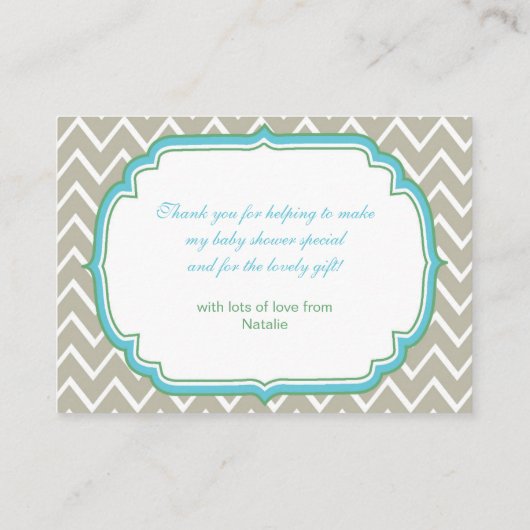青と緑の口ひげ赤ちゃんシャワーありがとう エンクロージャーカード (裏面)