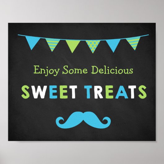 青と緑の口ひげ黒板スイートトリート ポスター (正面)