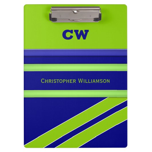 青と緑の名前の追加イニシャル事務所 クリップボード (正面)