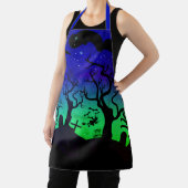 青と緑の墓地幽霊のよく出るハロウィーン エプロン (インサイチュ)