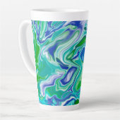 青と緑の大理石の流体アートパーソナライズされた カフェラテマグ (左アングル)