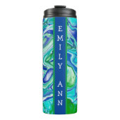 青と緑の大理石の流体アートパーソナライズされた タンブラー (正面)