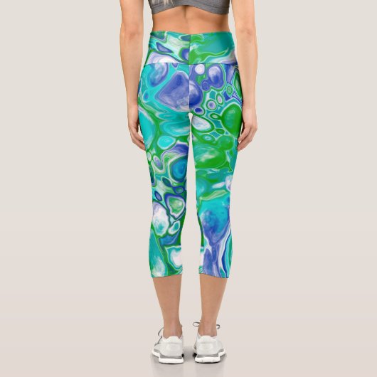 青と緑の大理石の流体アート抽象芸術 カプリレギンス (裏面)