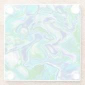 青と緑の大理石の流体アート抽象芸術 ガラスコースター (裏面)