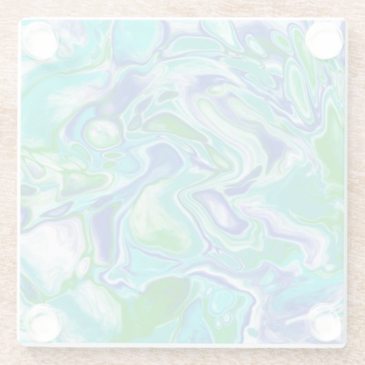 青と緑の大理石の流体アート抽象芸術 ガラスコースター (裏面)