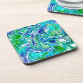 青と緑の大理石の流体アート抽象芸術 コースター (左側)
