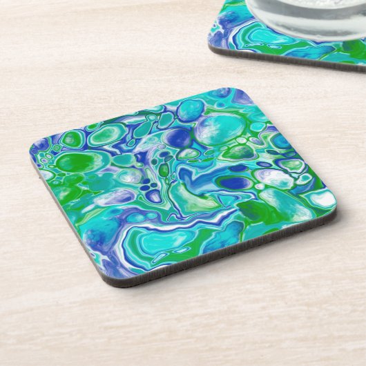 青と緑の大理石の流体アート抽象芸術 コースター (左側)