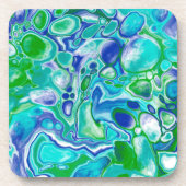 青と緑の大理石の流体アート抽象芸術 コースター (正面)