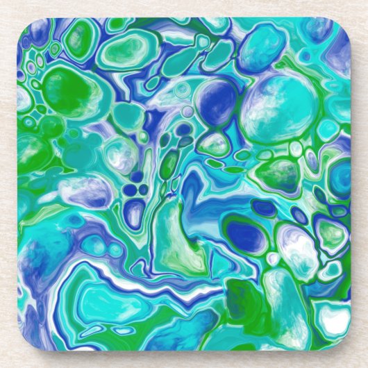 青と緑の大理石の流体アート抽象芸術 コースター (正面)