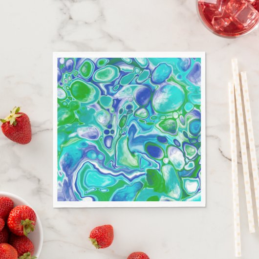 青と緑の大理石の流体アート抽象芸術 スタンダードランチョンナプキン (インサイチュ)