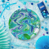 青と緑の大理石の流体アート抽象芸術 ペーパープレート (パーティー)