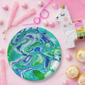 青と緑の大理石の流体アート抽象芸術 ペーパープレート (パーティー)