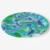 青と緑の大理石の流体アート抽象芸術 ペーパープレート (アングル)