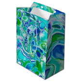 青と緑の大理石の流体アート抽象芸術 ミディアムペーパーバッグ (裏面アングル)