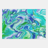 青と緑の大理石の流体アート抽象芸術 ラッピングペーパーシート (正面3)