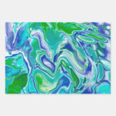 青と緑の大理石の流体アート抽象芸術 ラッピングペーパーシート (正面2)