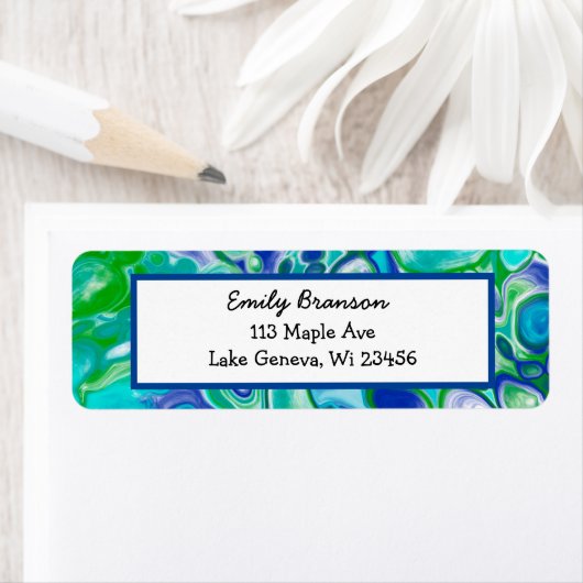 青と緑の大理石の流体アート抽象芸術 ラベル (インサイチュ)