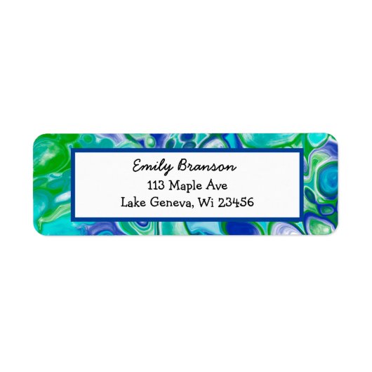 青と緑の大理石の流体アート抽象芸術 ラベル (正面)
