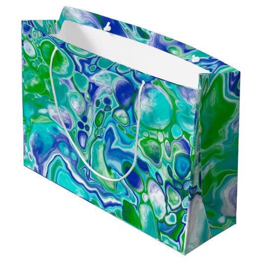 青と緑の大理石の流体アート抽象芸術 ラージペーパーバッグ (裏面アングル)