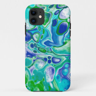 青と緑の大理石の流体アート抽象芸術 iPhone 11 ケース