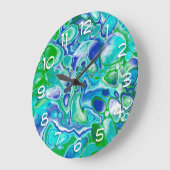 青と緑の大理石流体アート抽象芸術 ラージ壁時計 (傾斜)
