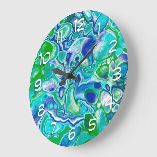 青と緑の大理石流体アート抽象芸術 ラージ壁時計 (傾斜)