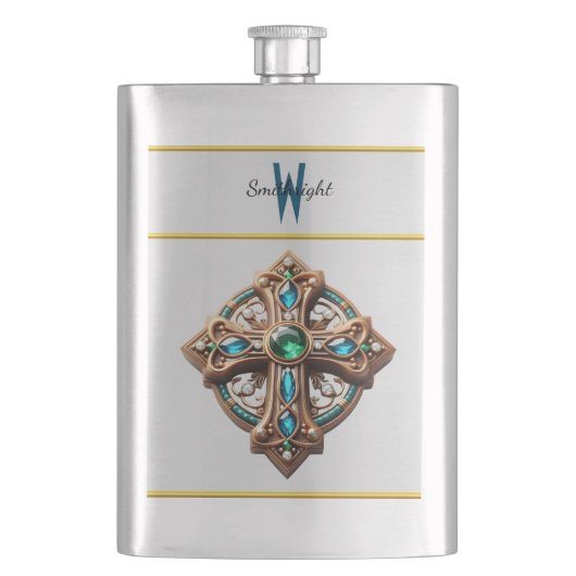 青と緑の宝石を持つ神秘的なクロスブルック フラスク (正面)