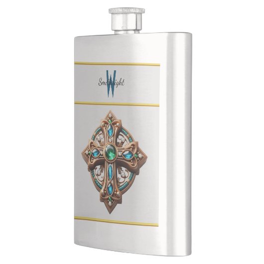 青と緑の宝石を持つ神秘的なクロスブルック フラスク (左)