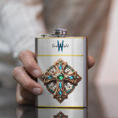 青と緑の宝石を持つ神秘的なクロスブルック フラスク