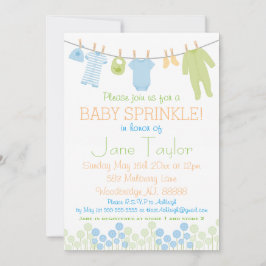 青と緑の小さな服ベビースプリンクル 招待状