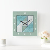 青と緑の屋根裏窓キルトブロック スクエア壁時計 (ホーム)