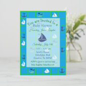 青と緑の帆船の海事をテーマにした招待状 招待状 (スタンド正面)