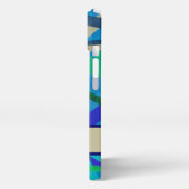 青と緑の幾何学模様モノグラム iPhoneケース (左側面)