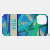 青と緑の幾何学模様モノグラム iPhoneケース (裏面横)