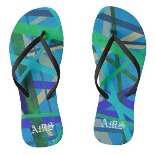青と緑の幾何学的パターン ビーチサンダル