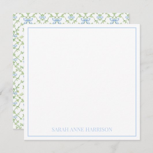 青と緑の弓とつる植物格子 ノートカード (正面/裏面)