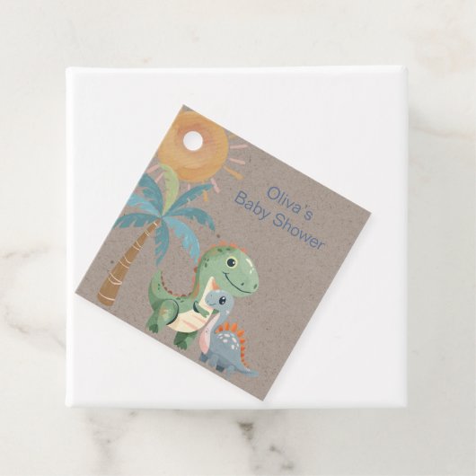 青と緑の恐竜の少年の赤ちゃんシャワーありがとう フェイバータグ (インサイチュ)