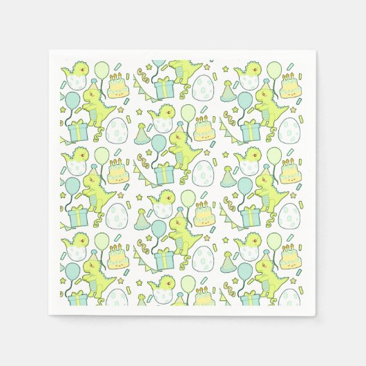 青と緑の恐竜誕生日 スタンダードカクテルナプキン (正面)