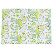 青と緑の恐竜誕生日 ラージペーパーバッグ (正面)